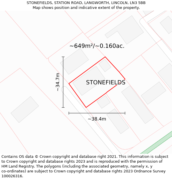 STONEFIELDS, STATION ROAD, LANGWORTH, LINCOLN, LN3 5BB: Plot and title map
