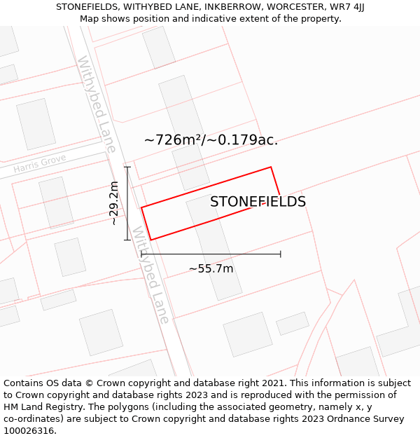 STONEFIELDS, WITHYBED LANE, INKBERROW, WORCESTER, WR7 4JJ: Plot and title map