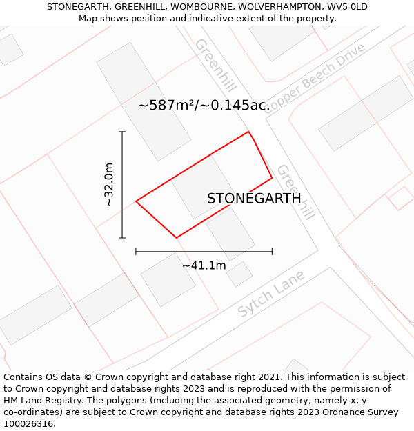 STONEGARTH, GREENHILL, WOMBOURNE, WOLVERHAMPTON, WV5 0LD: Plot and title map