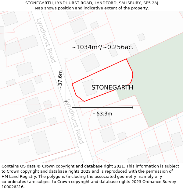 STONEGARTH, LYNDHURST ROAD, LANDFORD, SALISBURY, SP5 2AJ: Plot and title map