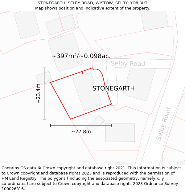 STONEGARTH, SELBY ROAD, WISTOW, SELBY, YO8 3UT: Plot and title map