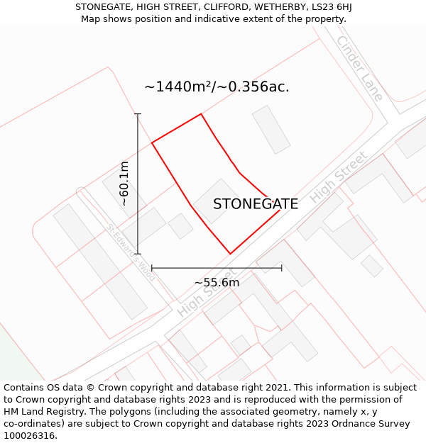 STONEGATE, HIGH STREET, CLIFFORD, WETHERBY, LS23 6HJ: Plot and title map