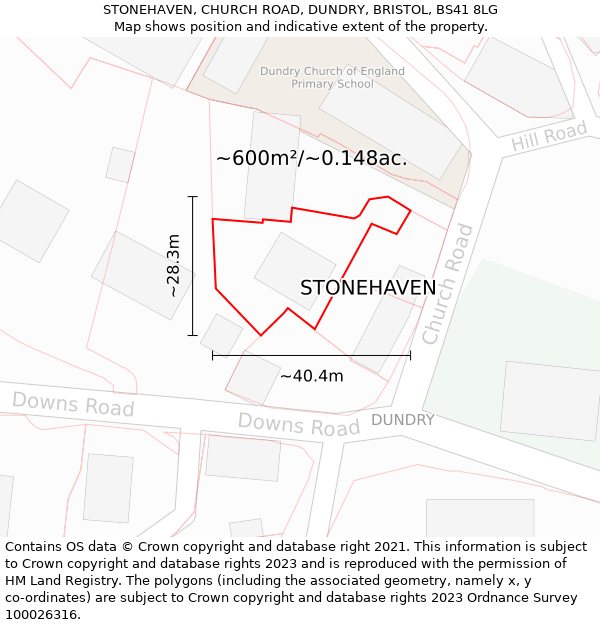 STONEHAVEN, CHURCH ROAD, DUNDRY, BRISTOL, BS41 8LG: Plot and title map