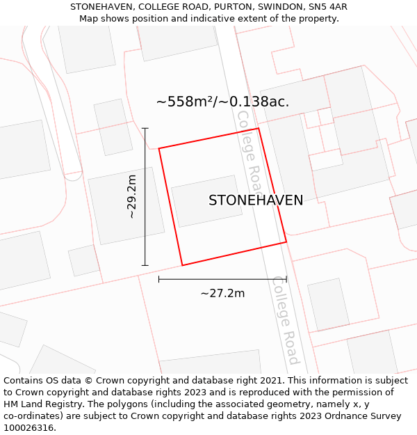 STONEHAVEN, COLLEGE ROAD, PURTON, SWINDON, SN5 4AR: Plot and title map