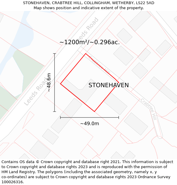 STONEHAVEN, CRABTREE HILL, COLLINGHAM, WETHERBY, LS22 5AD: Plot and title map