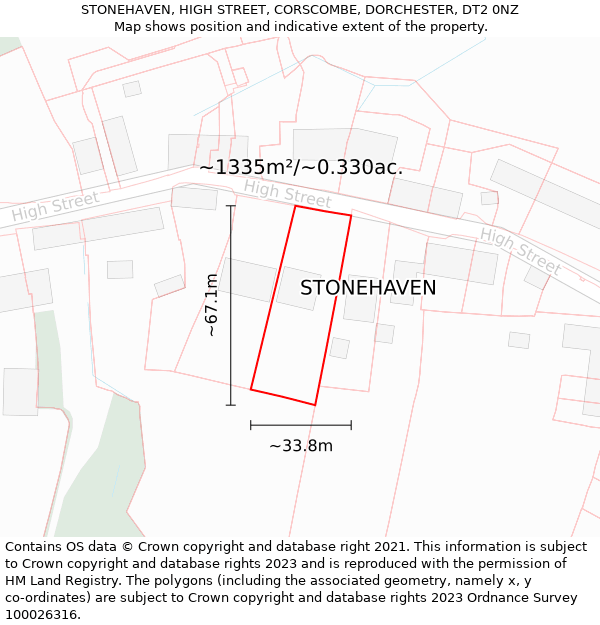 STONEHAVEN, HIGH STREET, CORSCOMBE, DORCHESTER, DT2 0NZ: Plot and title map