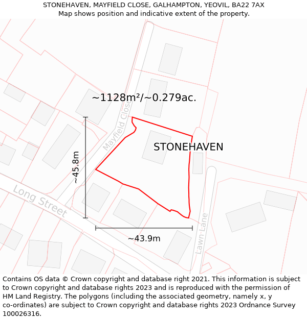 STONEHAVEN, MAYFIELD CLOSE, GALHAMPTON, YEOVIL, BA22 7AX: Plot and title map