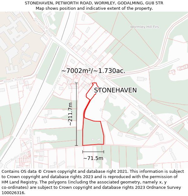 STONEHAVEN, PETWORTH ROAD, WORMLEY, GODALMING, GU8 5TR: Plot and title map