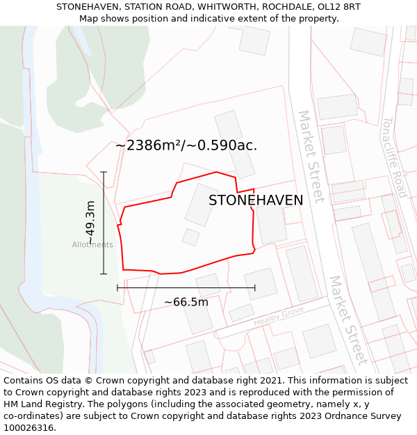 STONEHAVEN, STATION ROAD, WHITWORTH, ROCHDALE, OL12 8RT: Plot and title map