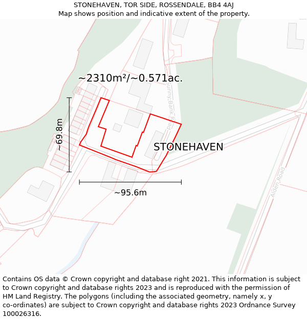 STONEHAVEN, TOR SIDE, ROSSENDALE, BB4 4AJ: Plot and title map