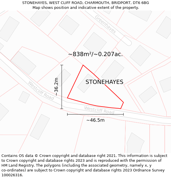 STONEHAYES, WEST CLIFF ROAD, CHARMOUTH, BRIDPORT, DT6 6BG: Plot and title map