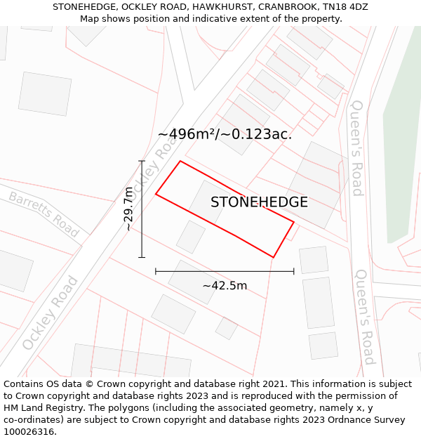 STONEHEDGE, OCKLEY ROAD, HAWKHURST, CRANBROOK, TN18 4DZ: Plot and title map