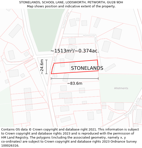 STONELANDS, SCHOOL LANE, LODSWORTH, PETWORTH, GU28 9DH: Plot and title map