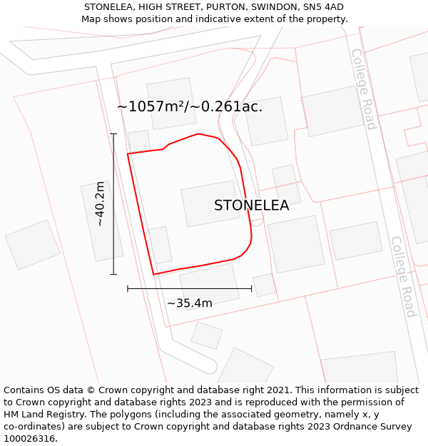 STONELEA, HIGH STREET, PURTON, SWINDON, SN5 4AD: Plot and title map