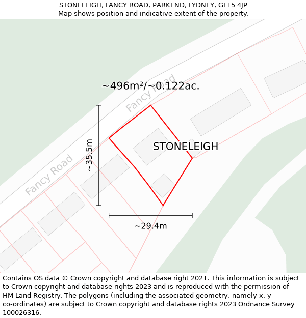STONELEIGH, FANCY ROAD, PARKEND, LYDNEY, GL15 4JP: Plot and title map