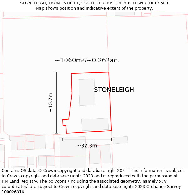 STONELEIGH, FRONT STREET, COCKFIELD, BISHOP AUCKLAND, DL13 5ER: Plot and title map