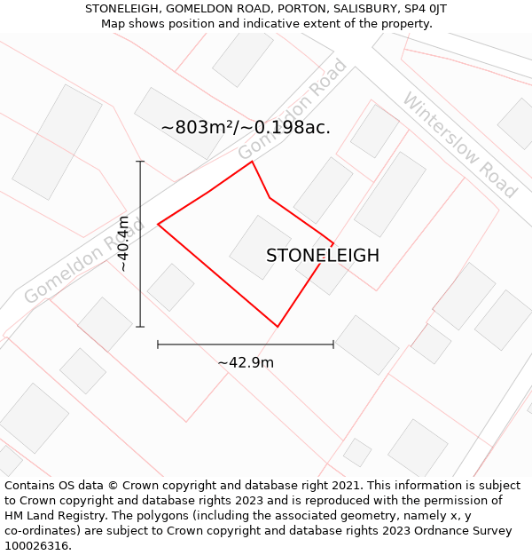 STONELEIGH, GOMELDON ROAD, PORTON, SALISBURY, SP4 0JT: Plot and title map