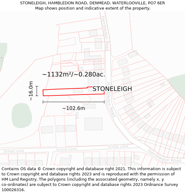 STONELEIGH, HAMBLEDON ROAD, DENMEAD, WATERLOOVILLE, PO7 6ER: Plot and title map