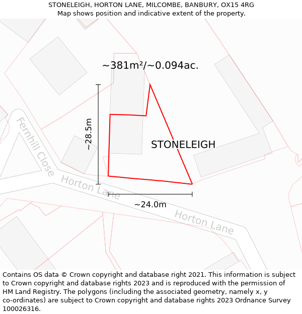 STONELEIGH, HORTON LANE, MILCOMBE, BANBURY, OX15 4RG: Plot and title map