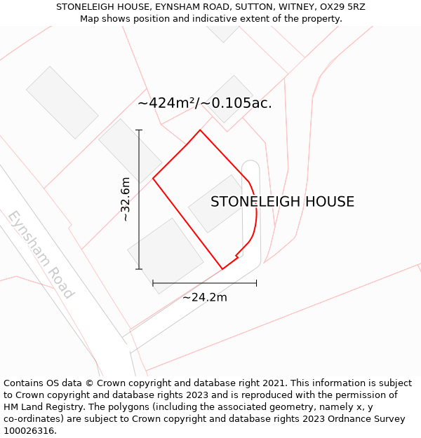 STONELEIGH HOUSE, EYNSHAM ROAD, SUTTON, WITNEY, OX29 5RZ: Plot and title map