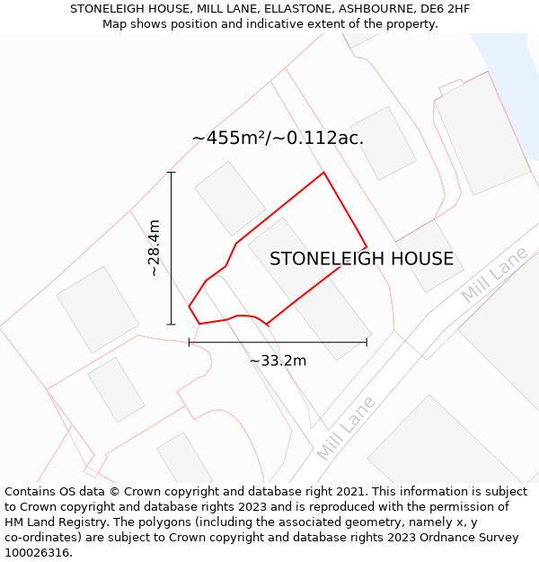 STONELEIGH HOUSE, MILL LANE, ELLASTONE, ASHBOURNE, DE6 2HF: Plot and title map