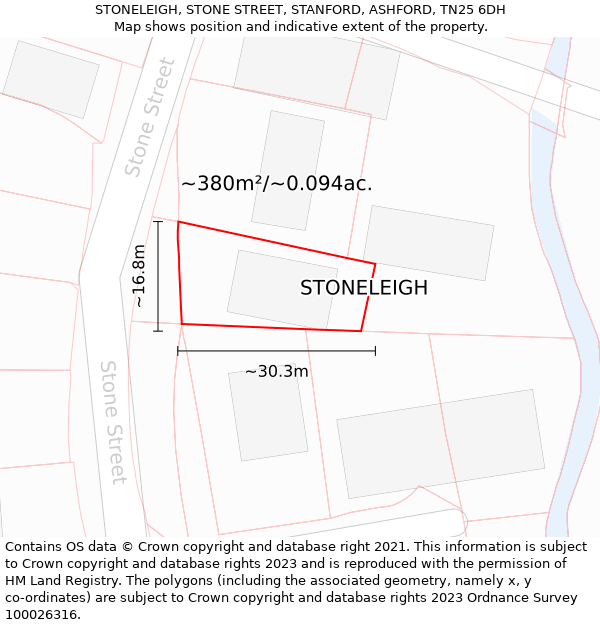 STONELEIGH, STONE STREET, STANFORD, ASHFORD, TN25 6DH: Plot and title map