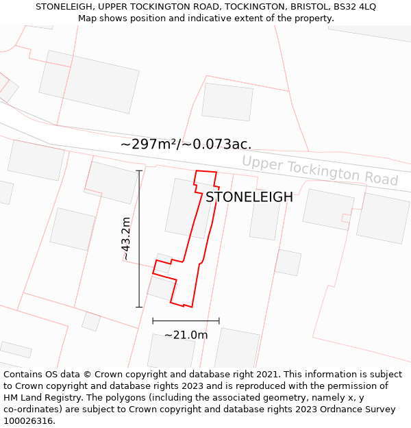 STONELEIGH, UPPER TOCKINGTON ROAD, TOCKINGTON, BRISTOL, BS32 4LQ: Plot and title map