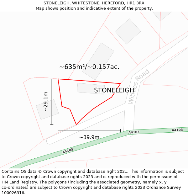STONELEIGH, WHITESTONE, HEREFORD, HR1 3RX: Plot and title map