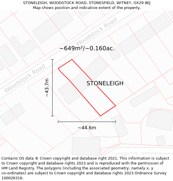 STONELEIGH, WOODSTOCK ROAD, STONESFIELD, WITNEY, OX29 8EJ: Plot and title map