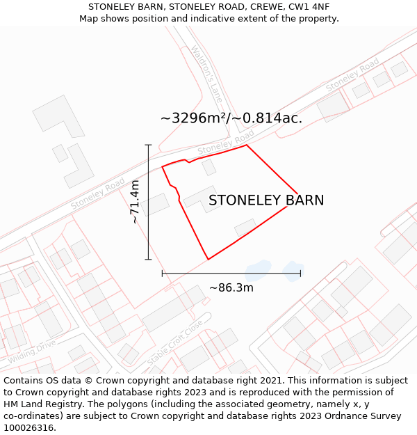 STONELEY BARN, STONELEY ROAD, CREWE, CW1 4NF: Plot and title map