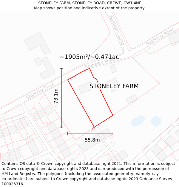 STONELEY FARM, STONELEY ROAD, CREWE, CW1 4NF: Plot and title map