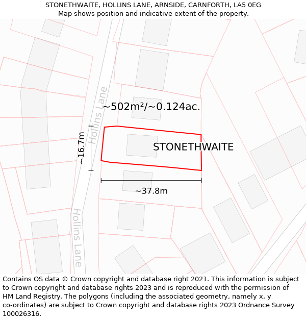 STONETHWAITE, HOLLINS LANE, ARNSIDE, CARNFORTH, LA5 0EG: Plot and title map