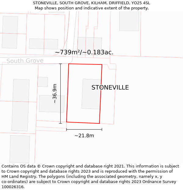 STONEVILLE, SOUTH GROVE, KILHAM, DRIFFIELD, YO25 4SL: Plot and title map