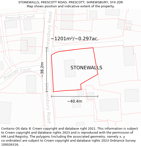 STONEWALLS, PRESCOTT ROAD, PRESCOTT, SHREWSBURY, SY4 2DR: Plot and title map