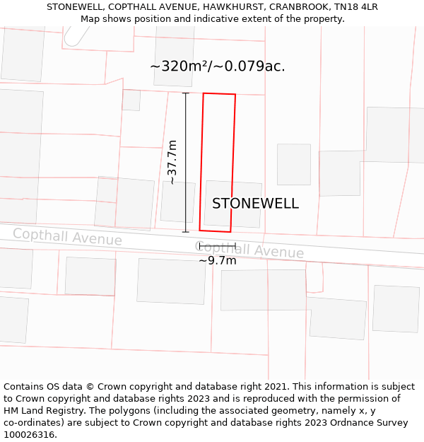 STONEWELL, COPTHALL AVENUE, HAWKHURST, CRANBROOK, TN18 4LR: Plot and title map