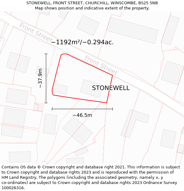 STONEWELL, FRONT STREET, CHURCHILL, WINSCOMBE, BS25 5NB: Plot and title map