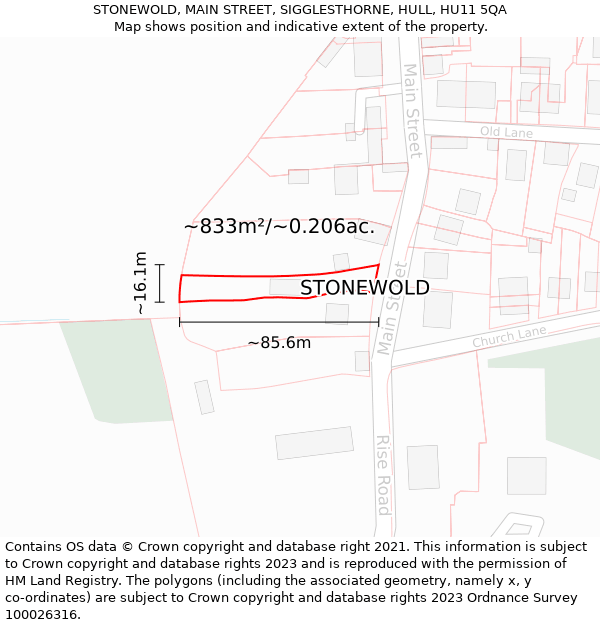 STONEWOLD, MAIN STREET, SIGGLESTHORNE, HULL, HU11 5QA: Plot and title map