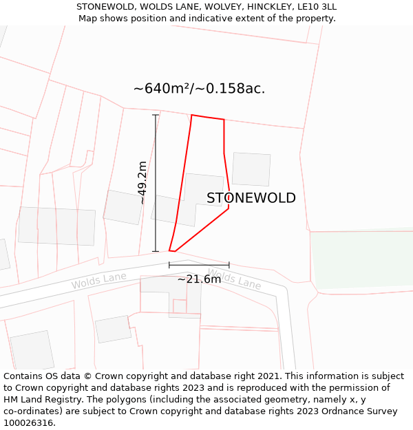 STONEWOLD, WOLDS LANE, WOLVEY, HINCKLEY, LE10 3LL: Plot and title map