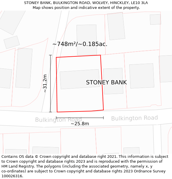 STONEY BANK, BULKINGTON ROAD, WOLVEY, HINCKLEY, LE10 3LA: Plot and title map