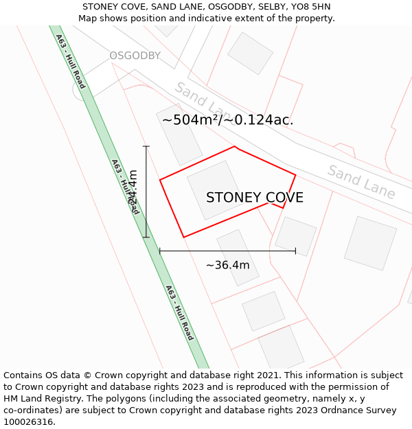 STONEY COVE, SAND LANE, OSGODBY, SELBY, YO8 5HN: Plot and title map
