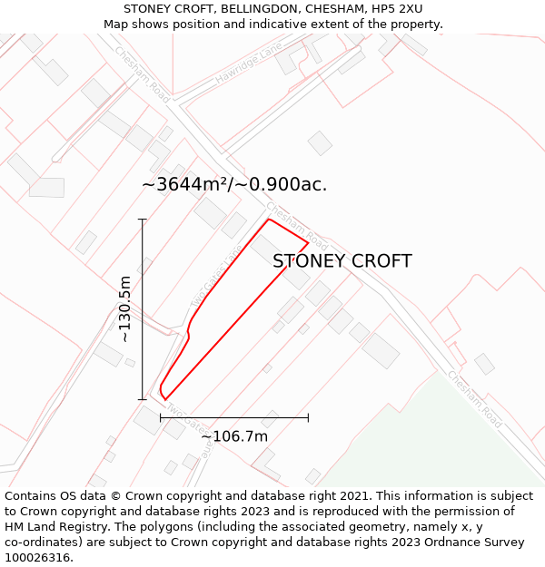 STONEY CROFT, BELLINGDON, CHESHAM, HP5 2XU: Plot and title map