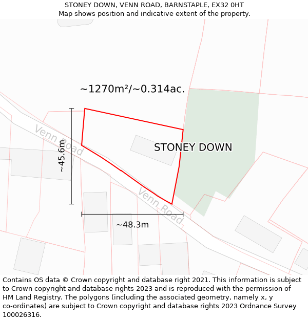 STONEY DOWN, VENN ROAD, BARNSTAPLE, EX32 0HT: Plot and title map