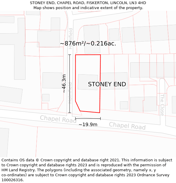 STONEY END, CHAPEL ROAD, FISKERTON, LINCOLN, LN3 4HD: Plot and title map