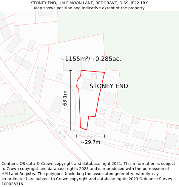 STONEY END, HALF MOON LANE, REDGRAVE, DISS, IP22 1RX: Plot and title map