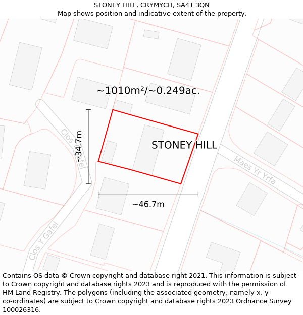 STONEY HILL, CRYMYCH, SA41 3QN: Plot and title map