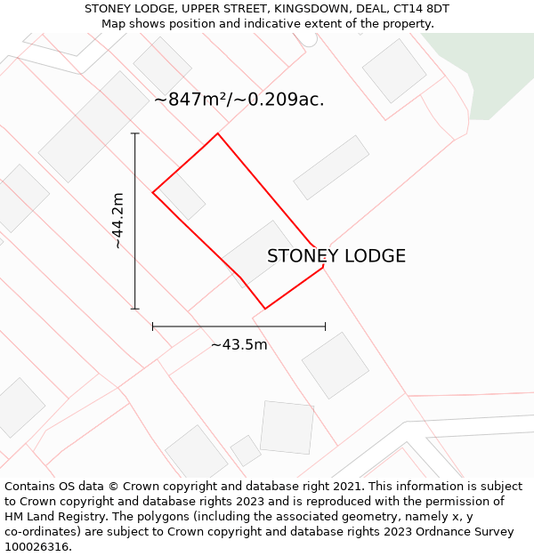 STONEY LODGE, UPPER STREET, KINGSDOWN, DEAL, CT14 8DT: Plot and title map