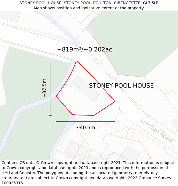 STONEY POOL HOUSE, STONEY POOL, POULTON, CIRENCESTER, GL7 5LR: Plot and title map