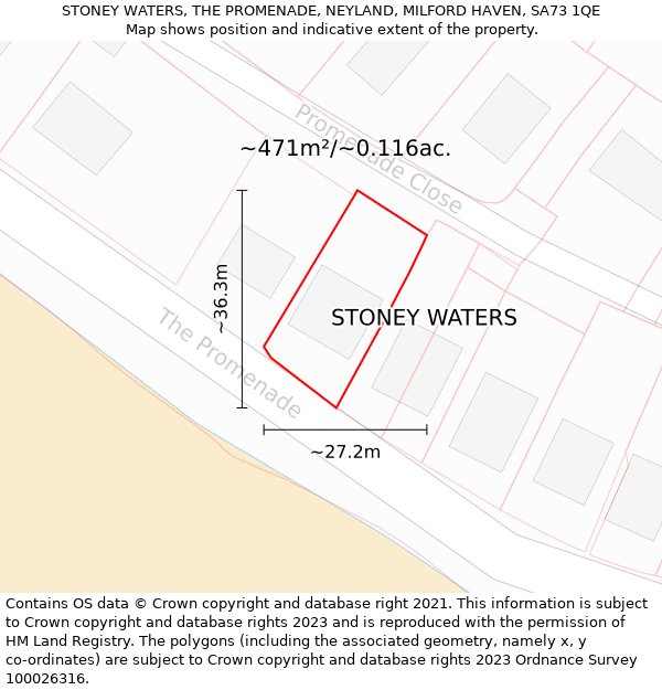 STONEY WATERS, THE PROMENADE, NEYLAND, MILFORD HAVEN, SA73 1QE: Plot and title map