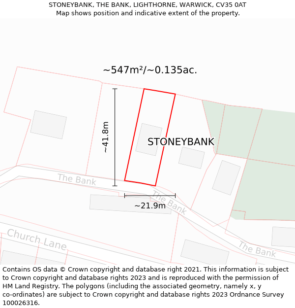 STONEYBANK, THE BANK, LIGHTHORNE, WARWICK, CV35 0AT: Plot and title map