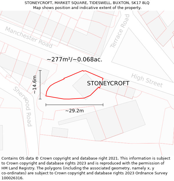 STONEYCROFT, MARKET SQUARE, TIDESWELL, BUXTON, SK17 8LQ: Plot and title map